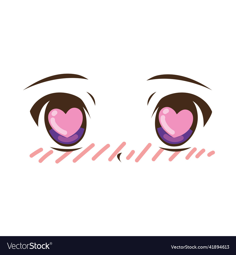 Anime eyes with hearts Royalty Free Vector Image