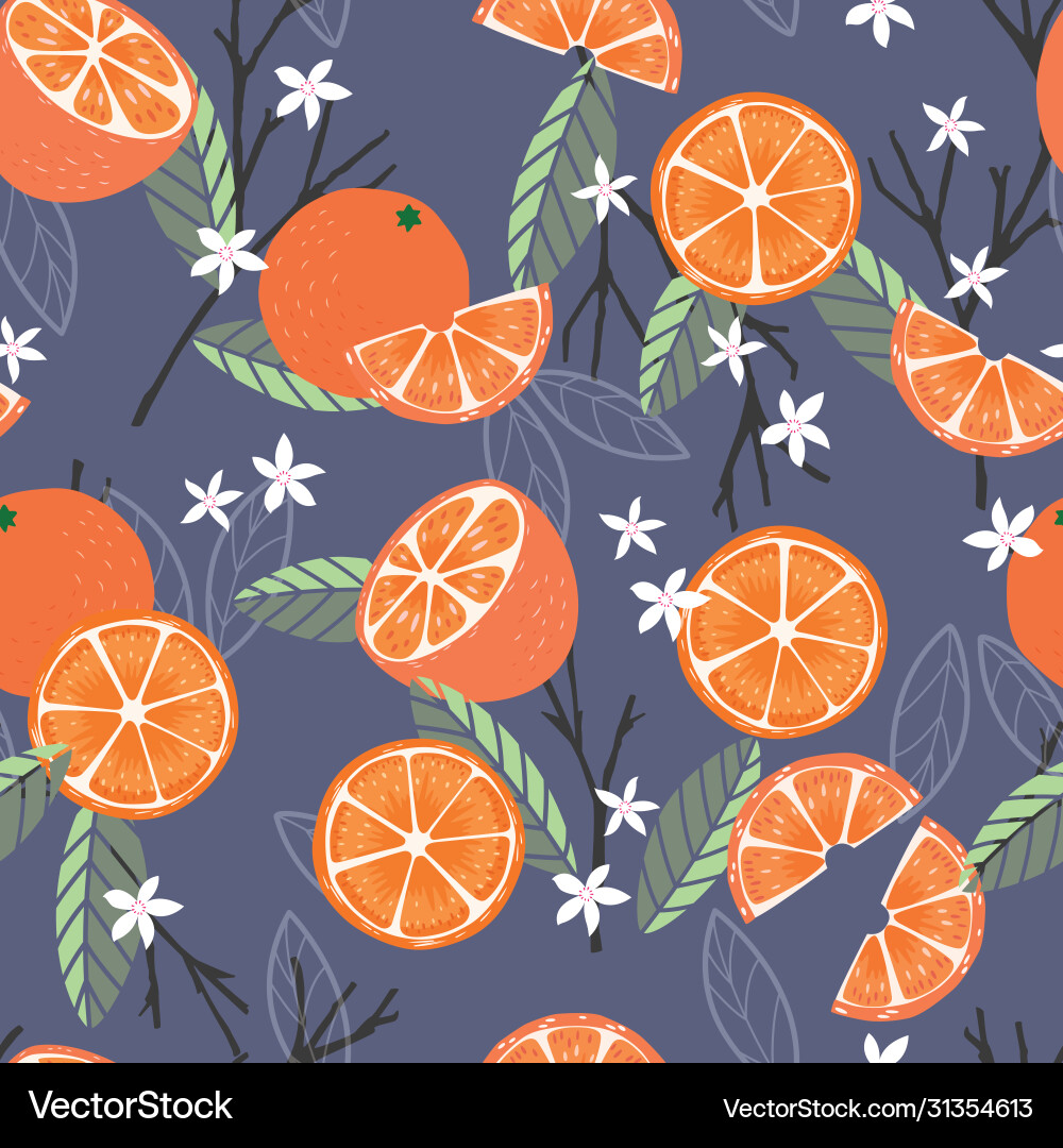 Fruit seamless pattern oranges with branches Vector Image
