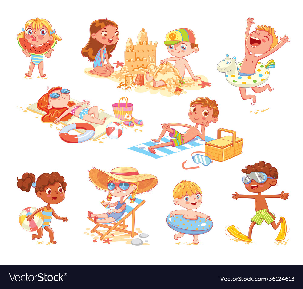 Set summer scenes with children vacation Vector Image