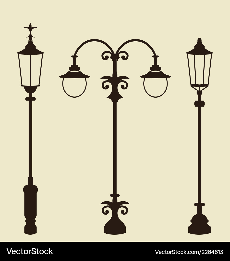 Set Vintage Various Forged Lampposts Royalty Free Vector