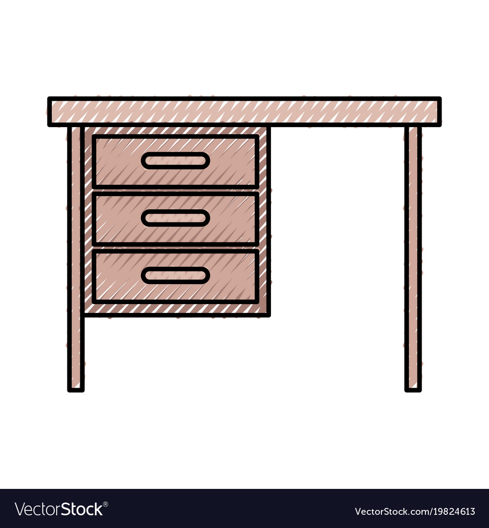 Wooden desk of three drawers in colored crayon