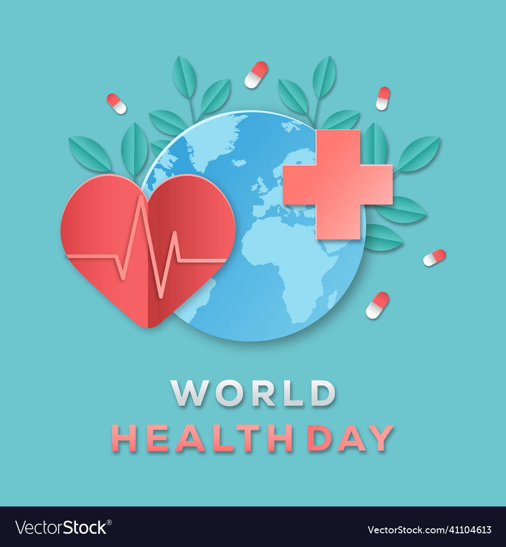 World health day design with planet plants heart Vector Image