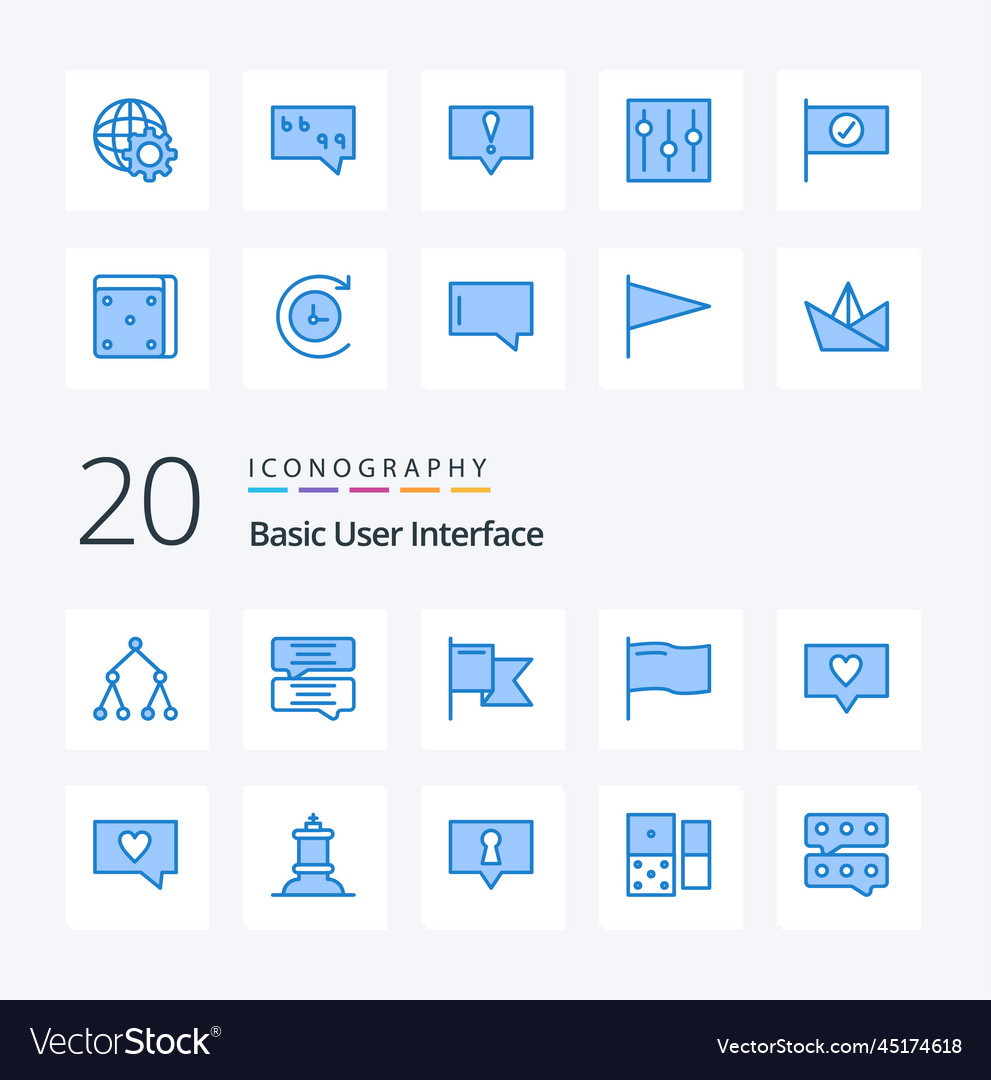 20 basic blue color icon pack like checked Vector Image