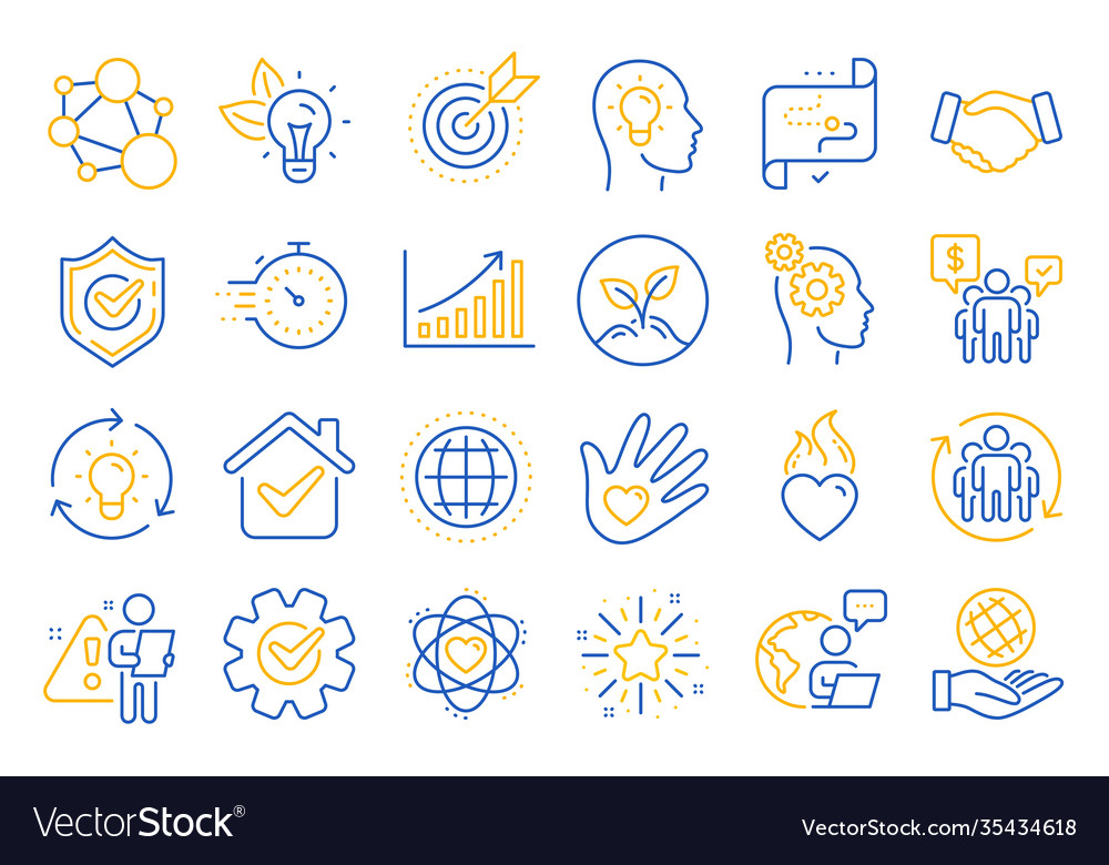 Core values line icons integrity target purpose vector image Core values line icons integrity target purpose