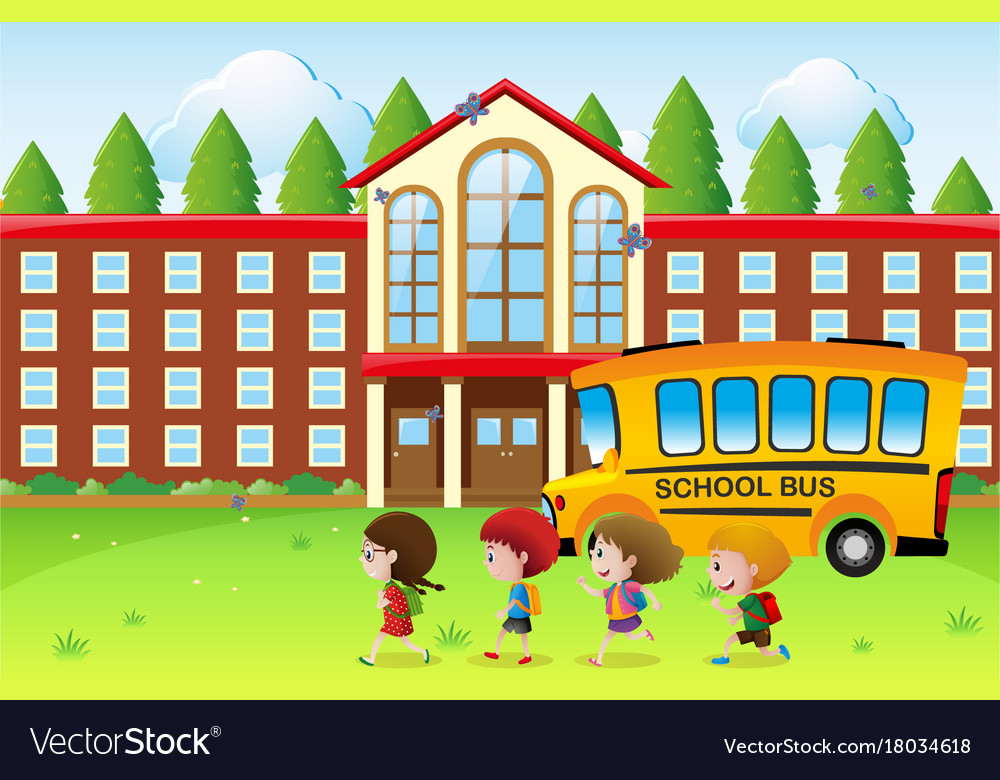 Happy kids going to school Royalty Free Vector Image