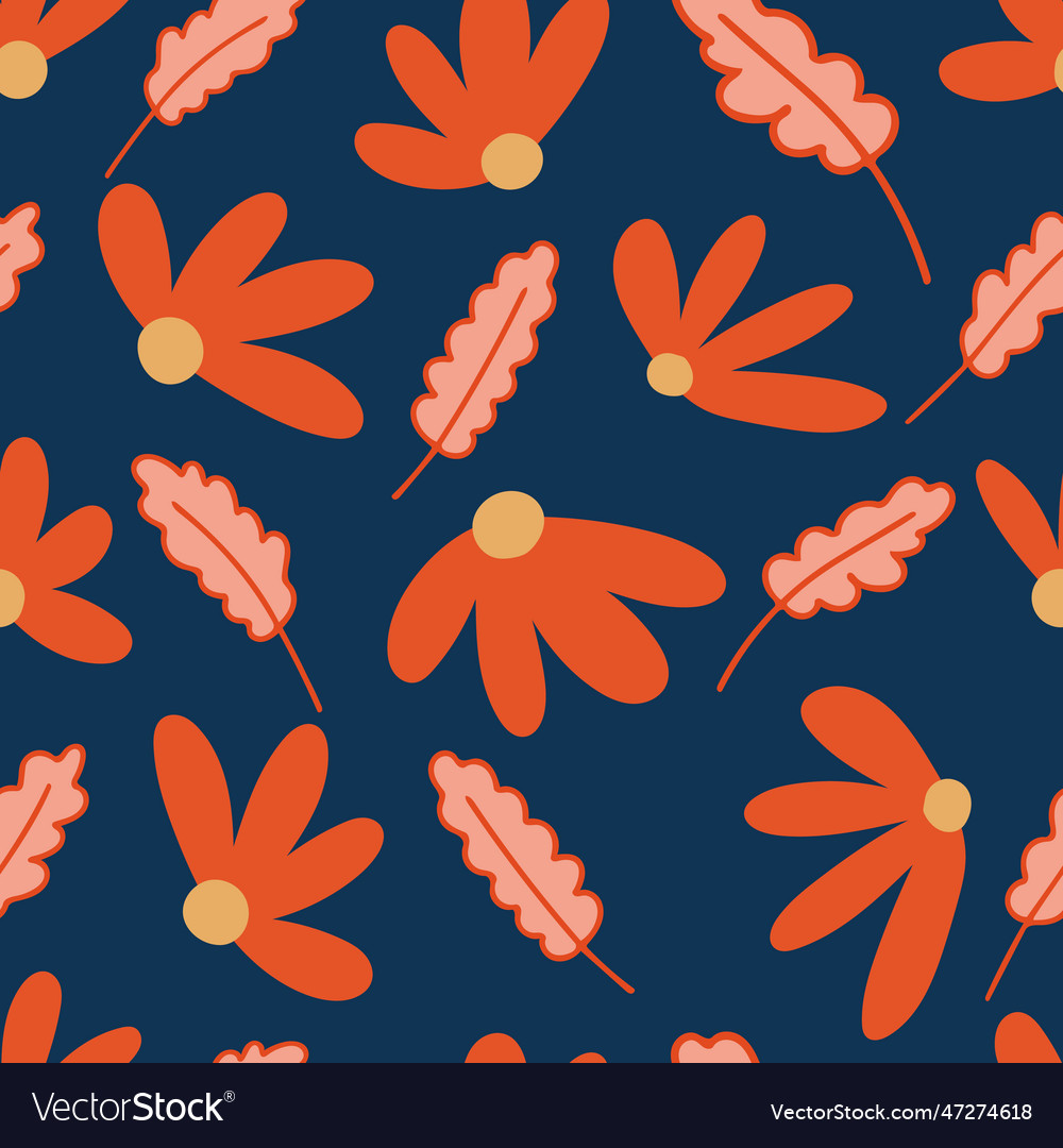 Orange and blue floral nature seamless pattern