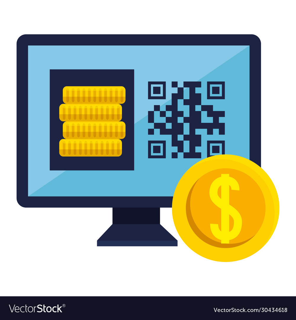 Qr code inside computer and coins design