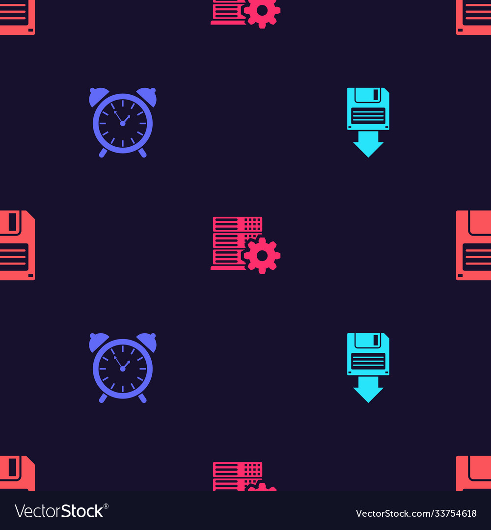Set floppy disk backup alarm clock server vector image Set floppy disk backup alarm clock server