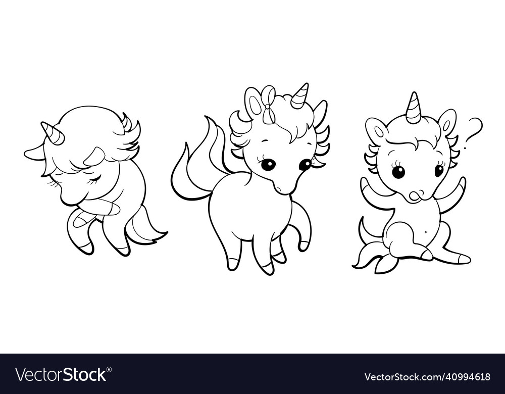 Set of cute unicorns in kawaii style cartoon pony vector image Set of cute unicorns in kawaii style cartoon pony