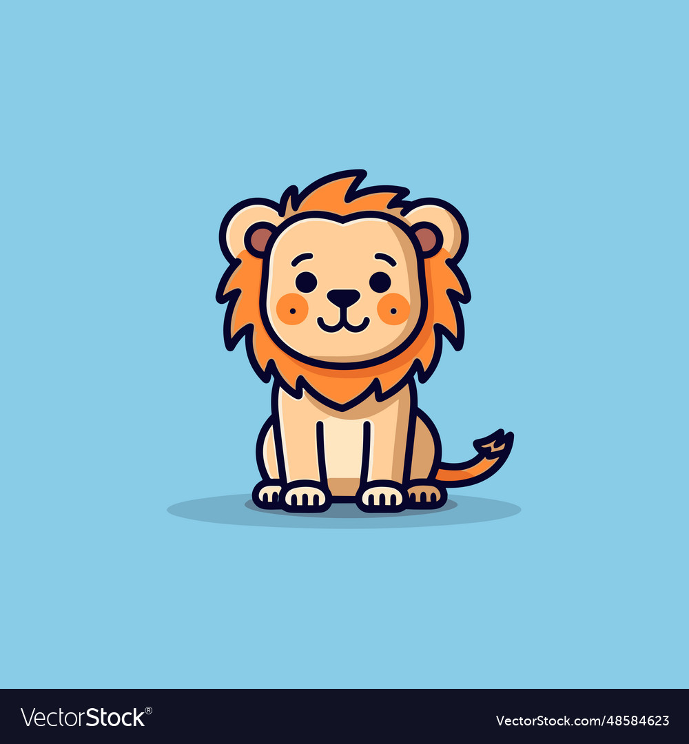 Lion hand-drawn comic cute doodle style Royalty Free Vector