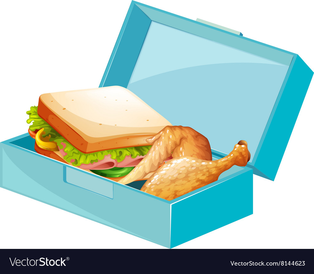 Lunch box with sandwiches and fried chicken