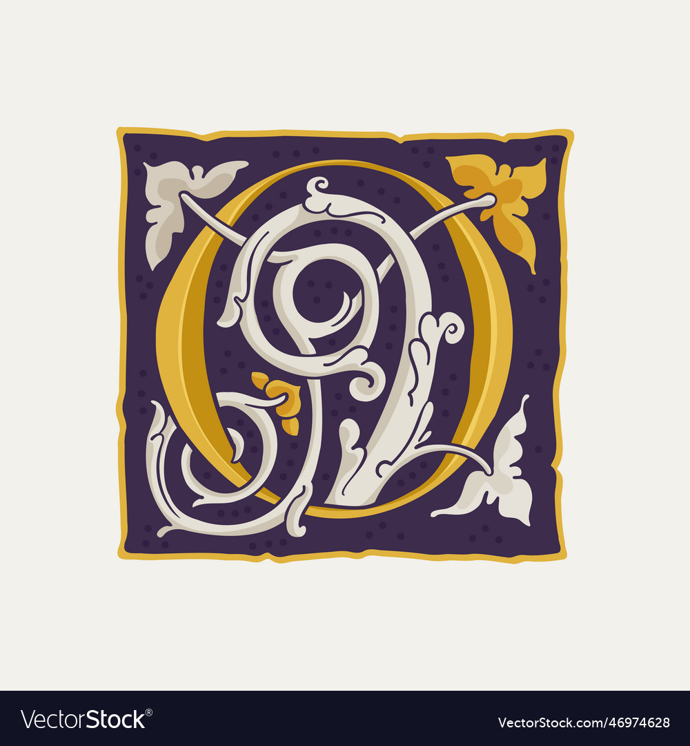 0 logo number zero drop cap medieval initial Vector Image