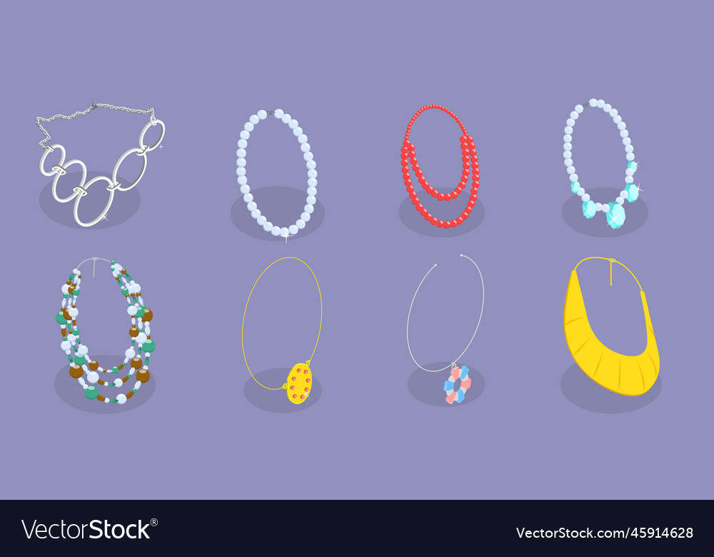 3d isometric flat set of necklaces Royalty Free Vector Image