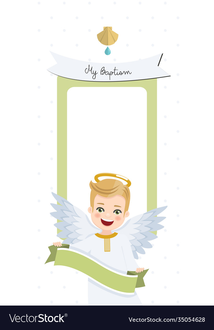 Angel with ribbon baptism vertical invitation Vector Image