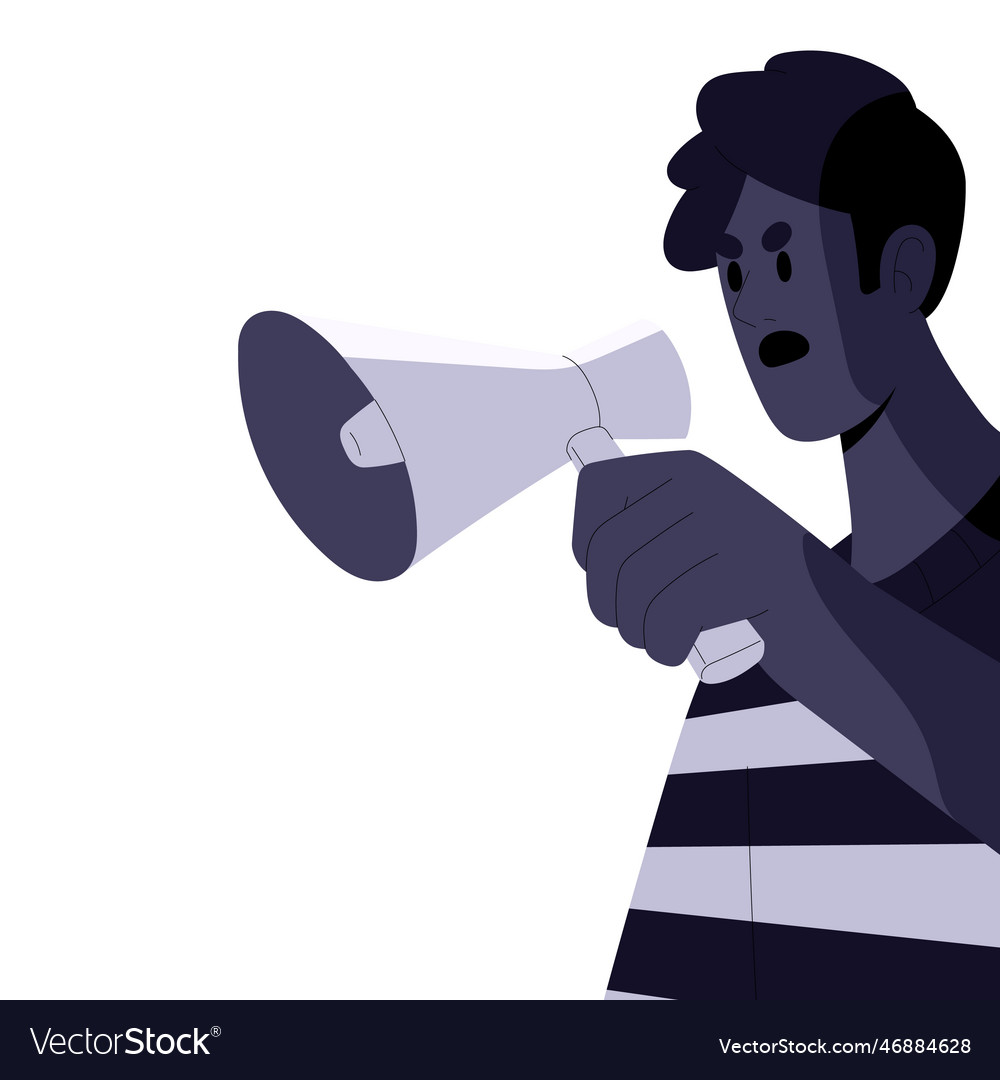 Angry speaker speaking with bullhorn megaphone Vector Image