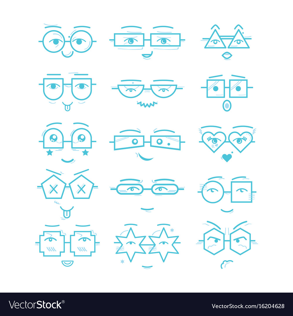 Blue emoticons faces with different eyeglasses