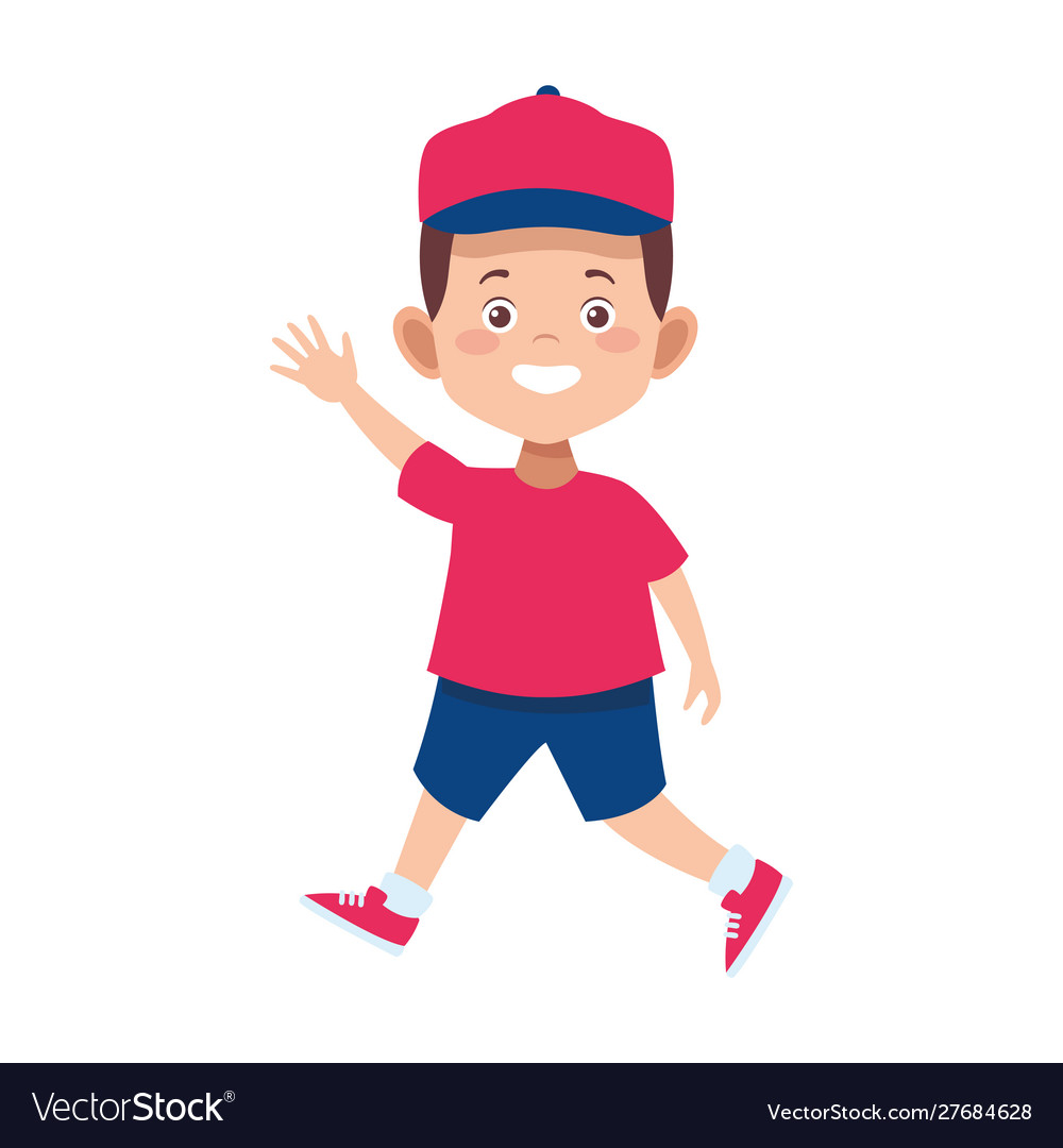 Cartoon happy boy waving icon Royalty Free Vector Image