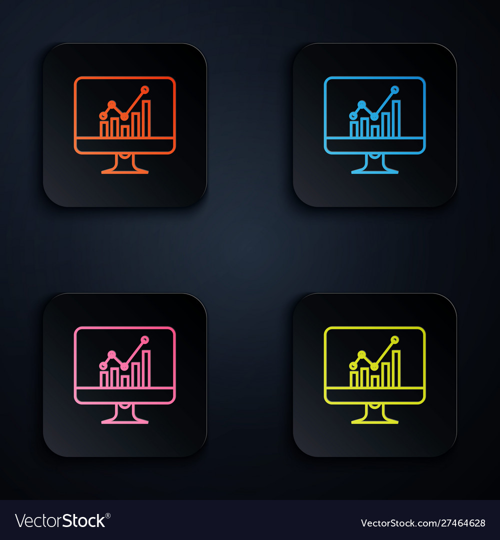Color neon line computer monitor with graph chart vector image Color neon line computer monitor with graph chart