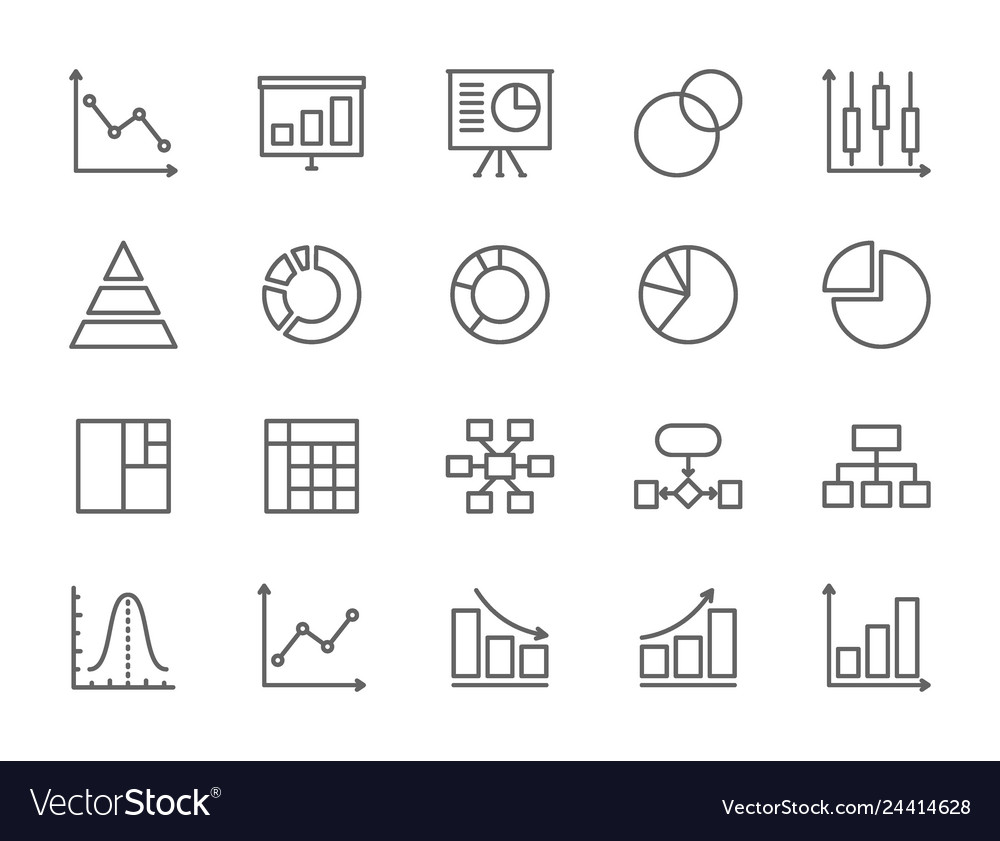 Set of graph and chart line icons pie vector image Set of graph and chart line icons pie