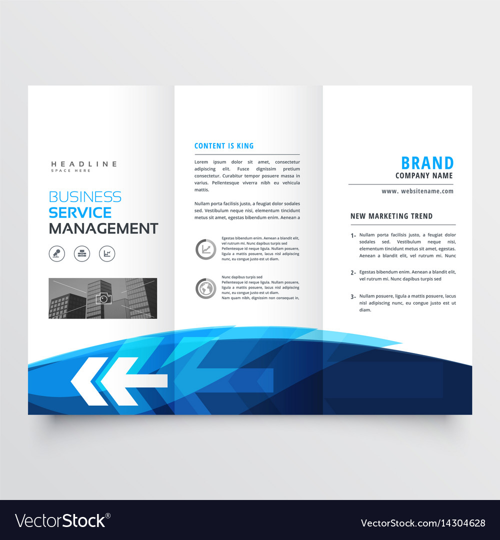 Tr-fold brochure flyer design template in blue Vector Image