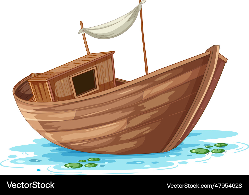 Wooden boat on water surface Royalty Free Vector Image