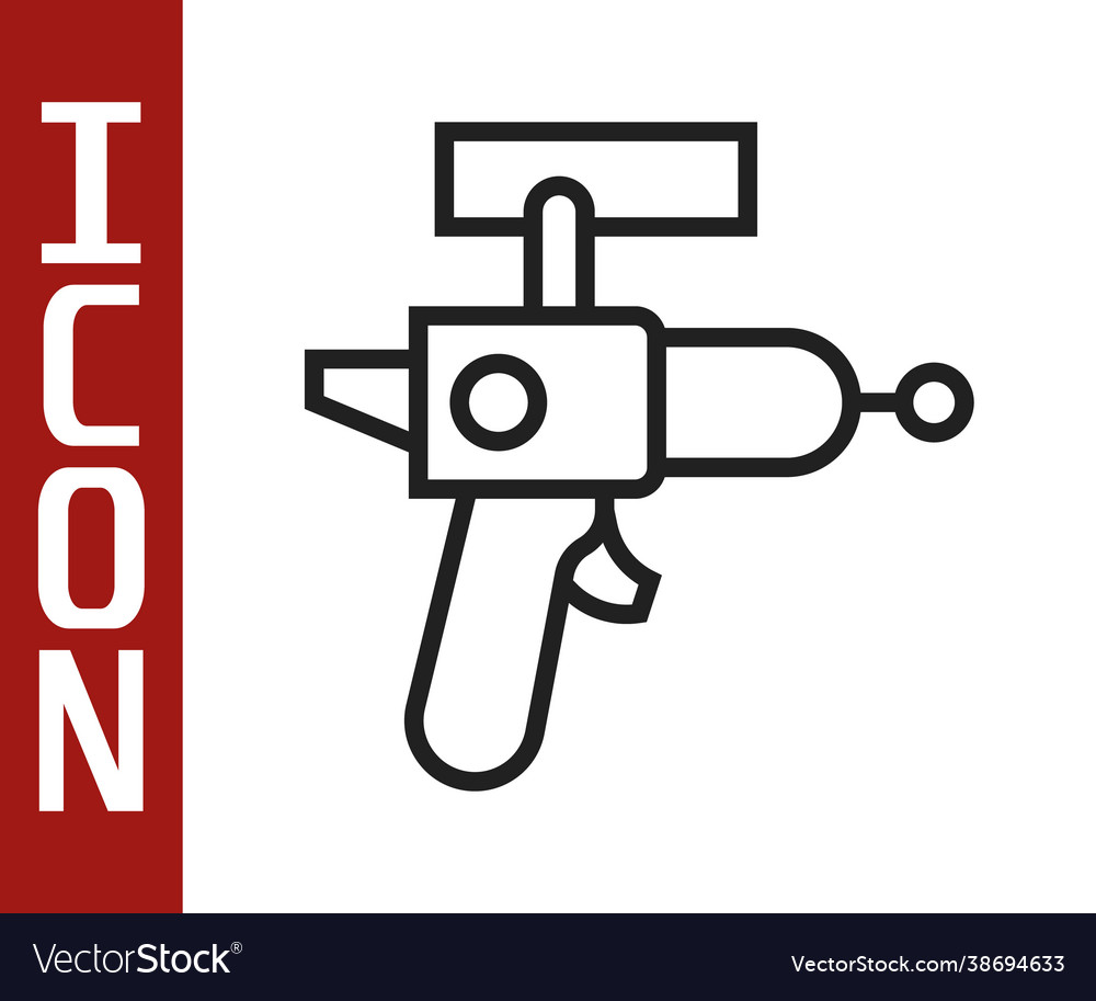 Black line ray gun icon isolated on white