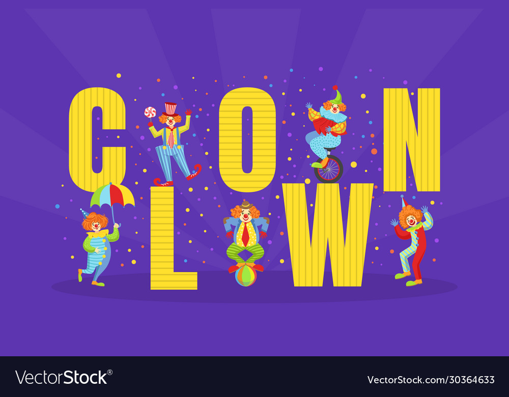 clown-big-word-and-funny-comedians-characters-vector-image