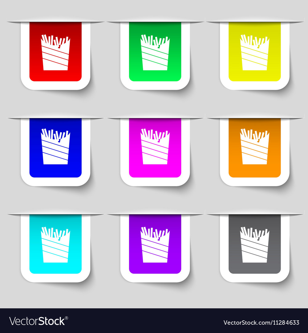 Fry icon sign set of multicolored modern labels