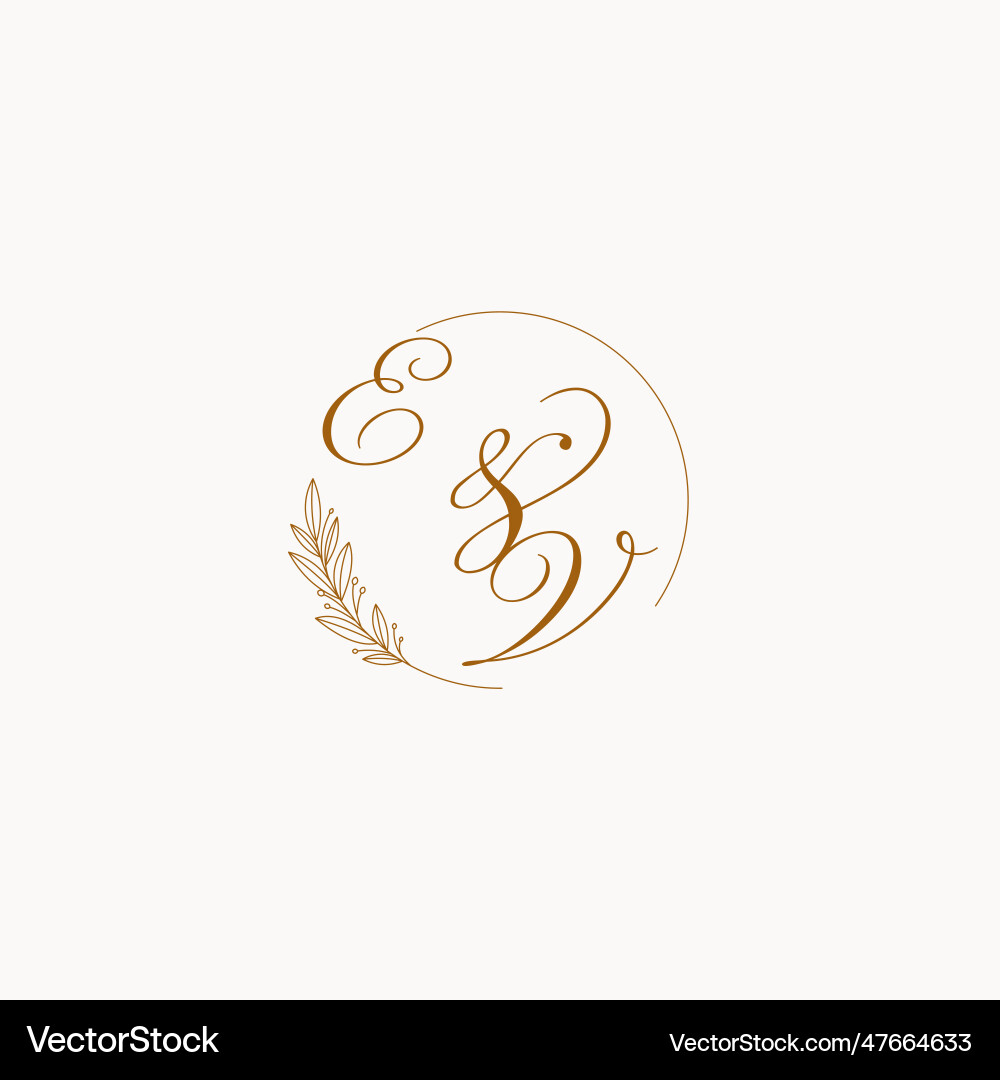 Initials Ev Wedding Monogram Logo With Leaves Vector Image