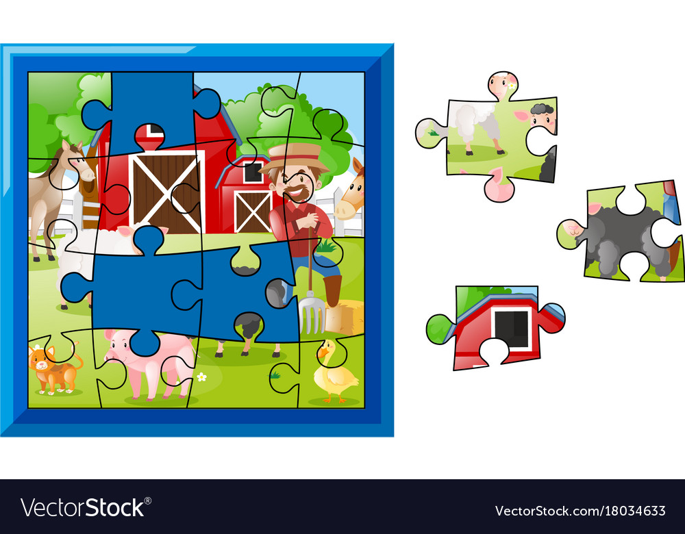 Jigsaw puzzle pieces for farmer on farm Royalty Free Vector