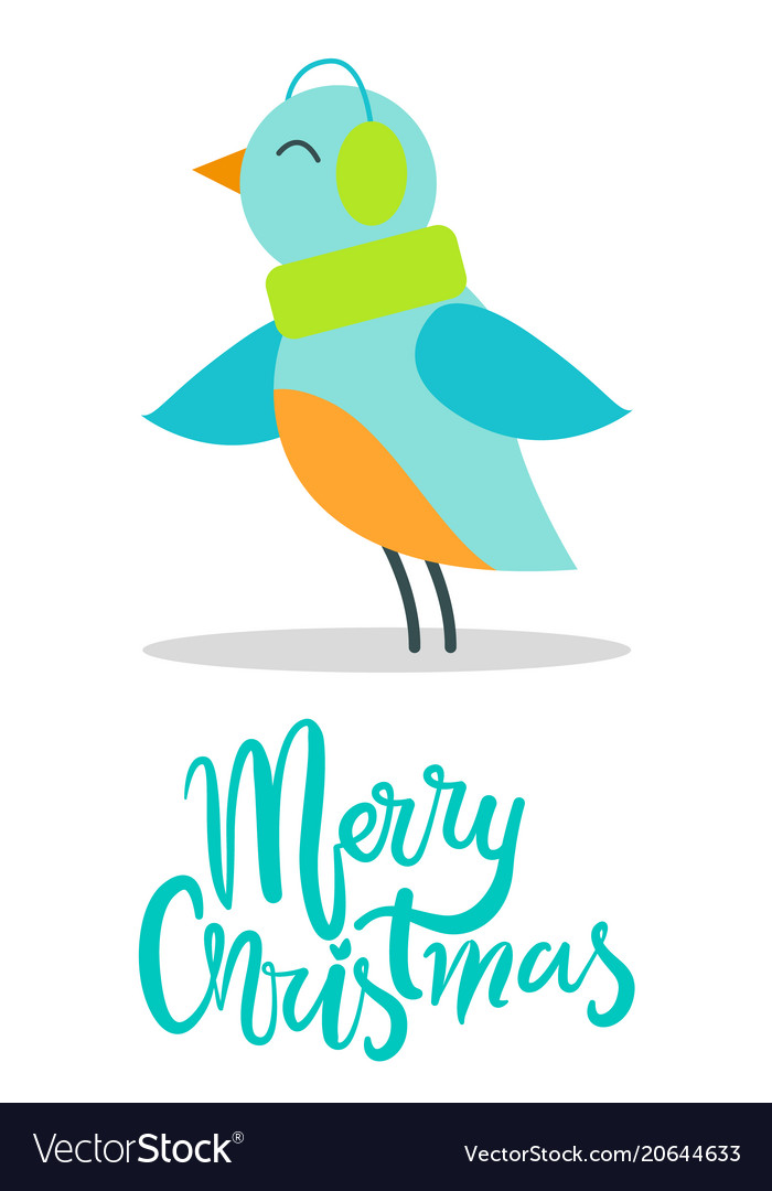 Merry christmas greeting card tiny bird earpieces