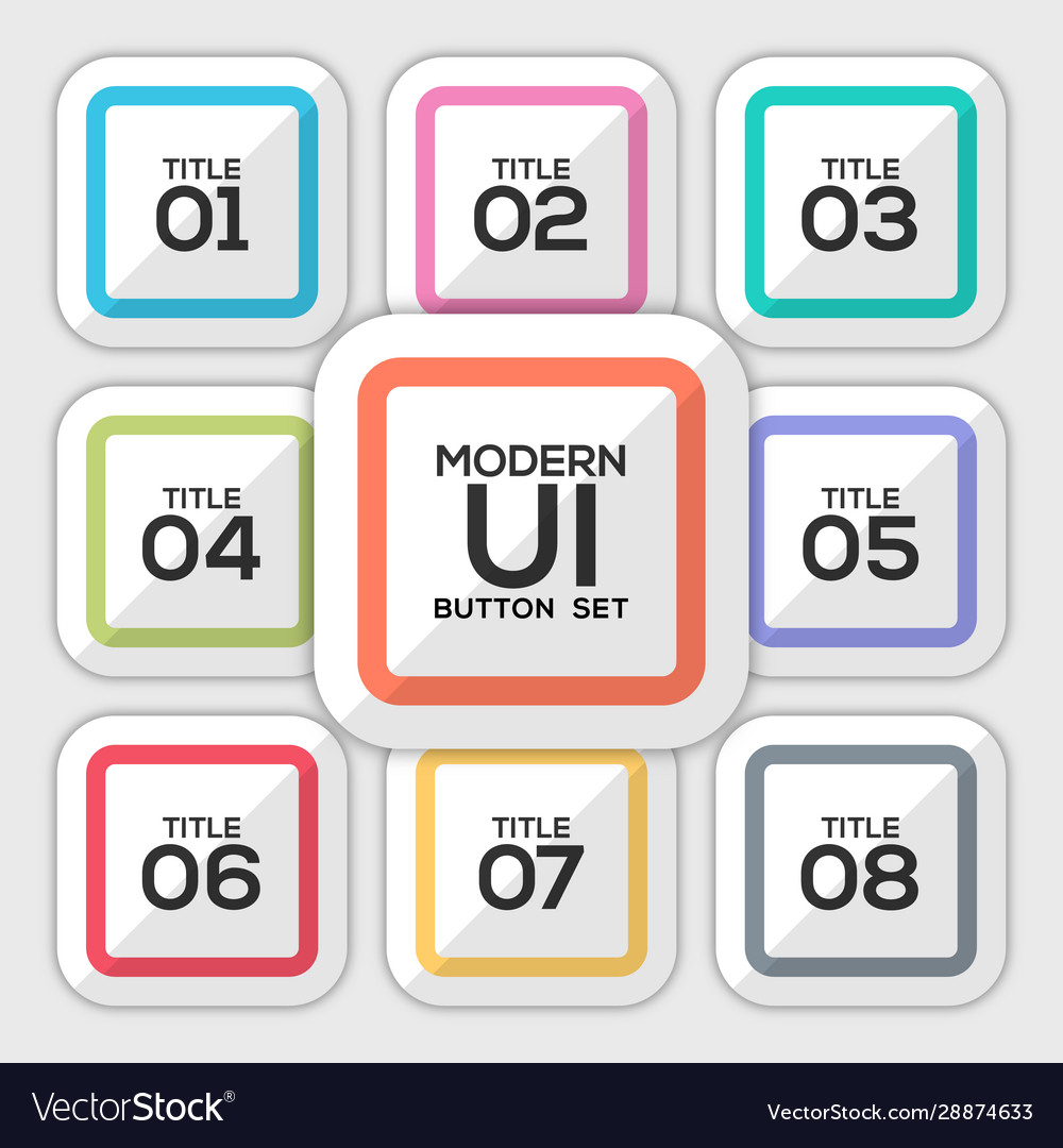 Modern user interface square button set vector image Modern user interface square button set