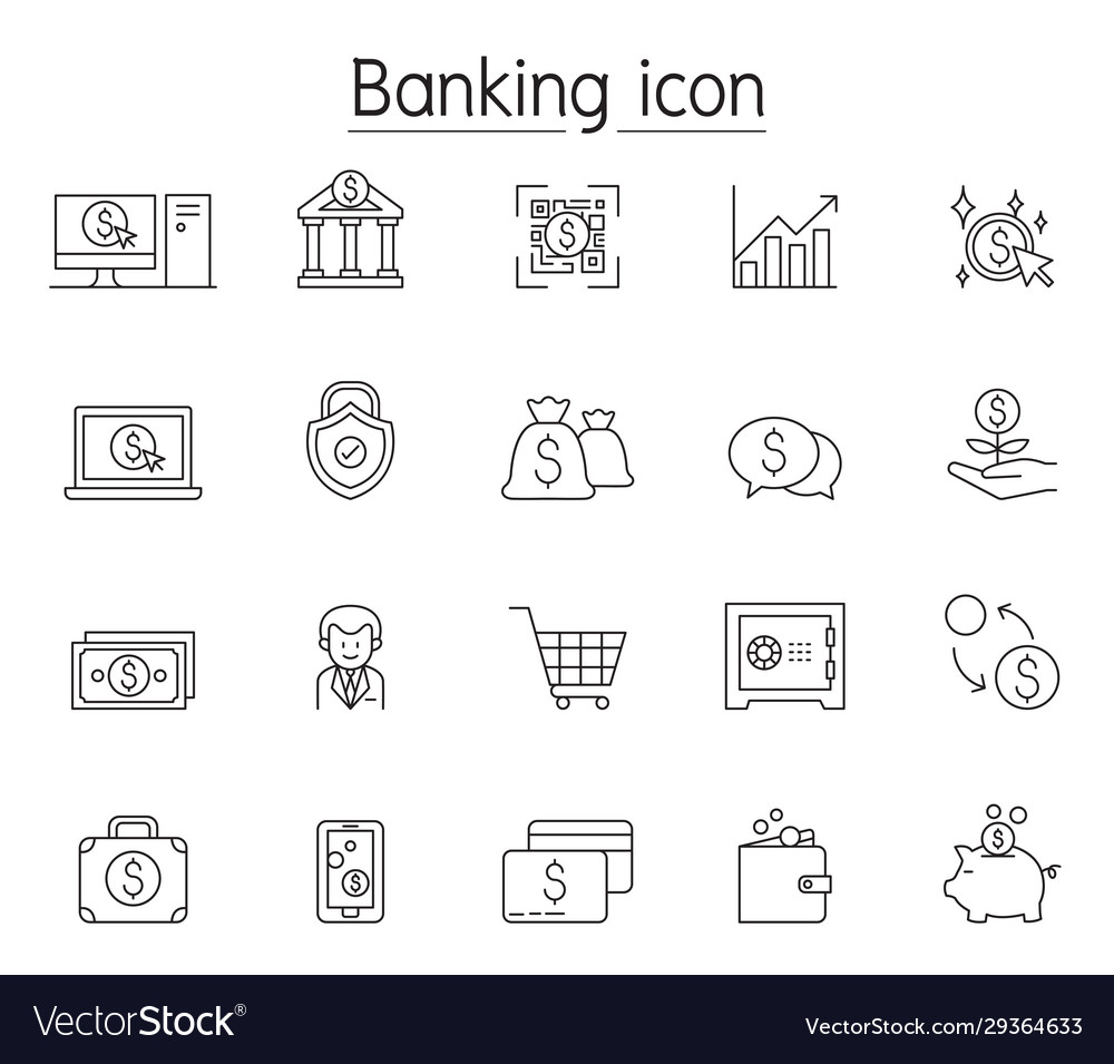 Online banking icon set in thin line style