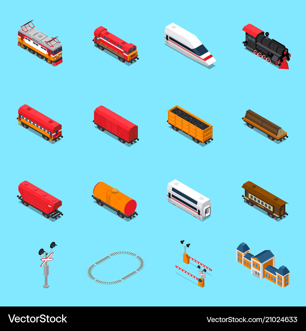Rail road isometric elements Royalty Free Vector Image