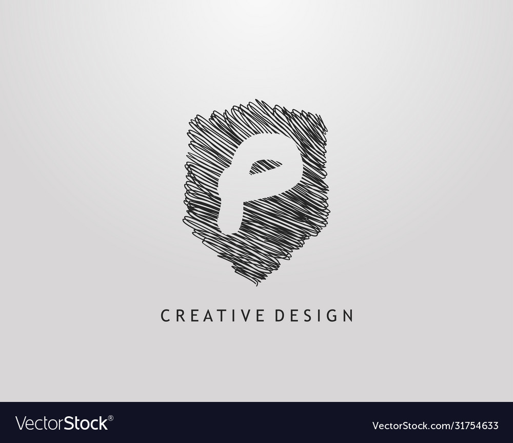 Shield p letter logo abstract hand drawn