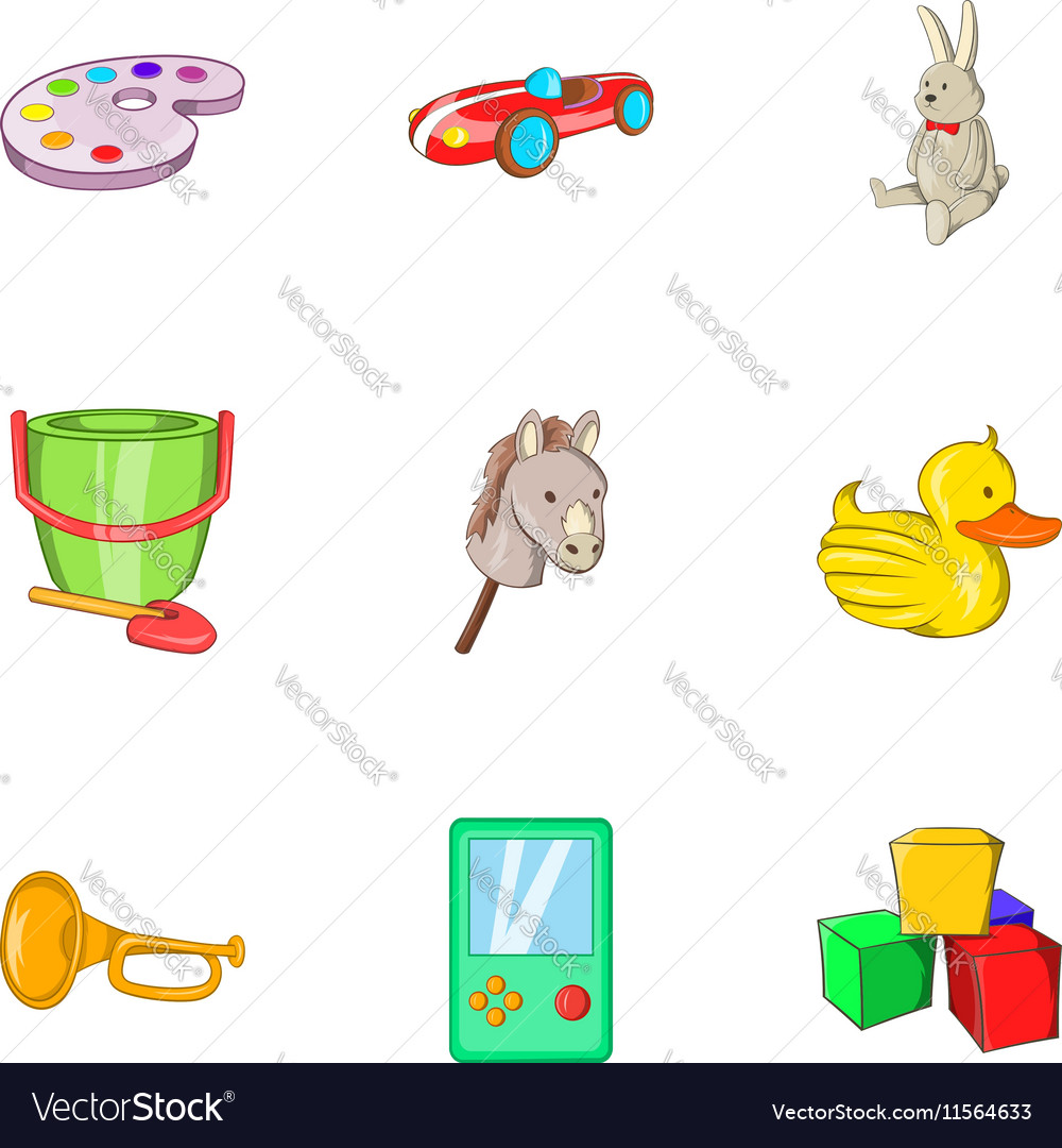 Toys icons set cartoon style Royalty Free Vector Image