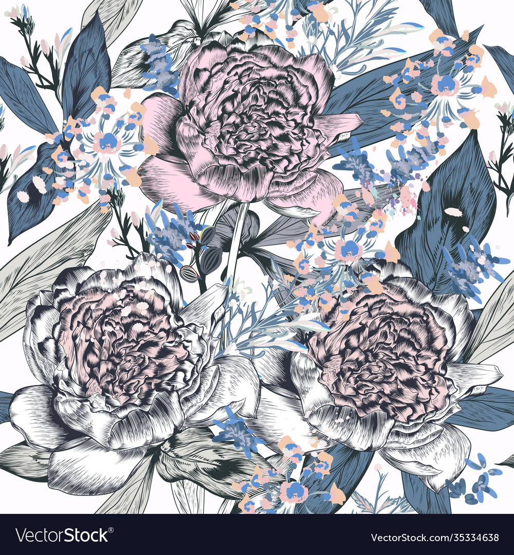 Beautiful Seamless With Peony Flowers Royalty Free Vector