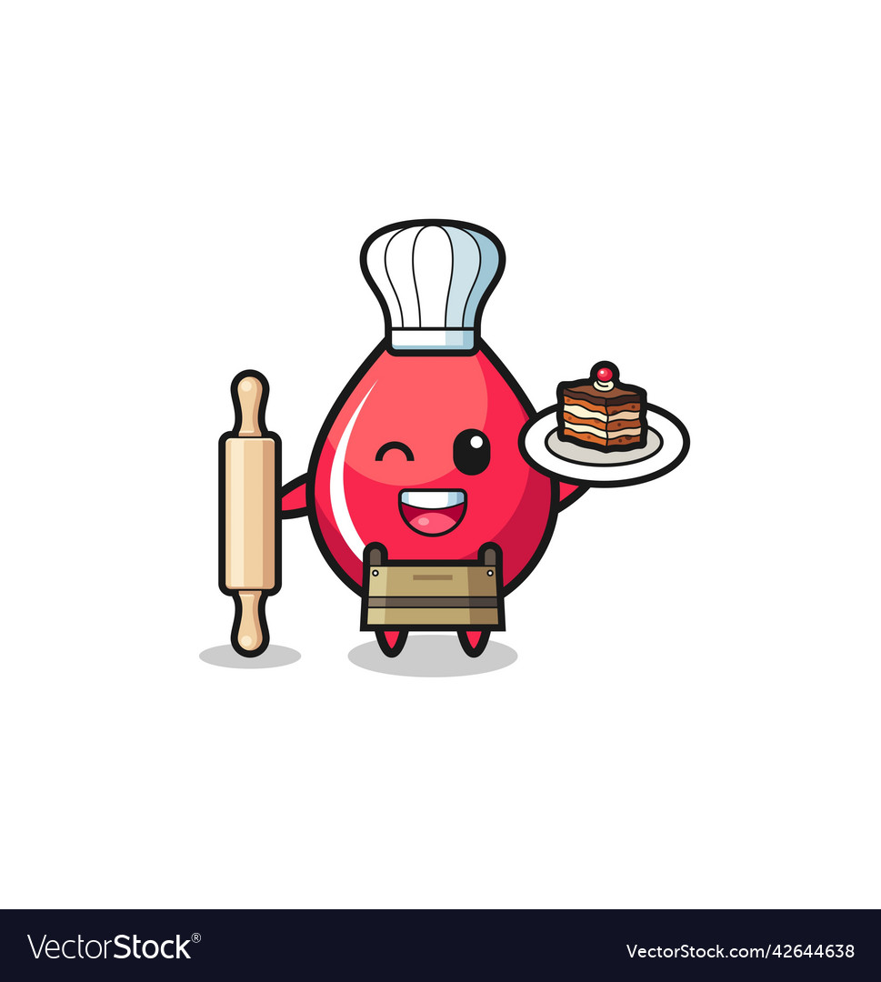 Blood drop as pastry chef mascot hold rolling pin