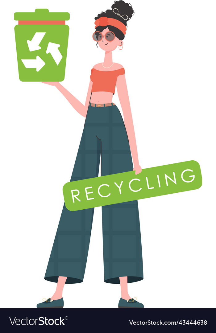 Girl is depicted in full growth and holds a trash vector image Girl is depicted in full growth and holds a trash