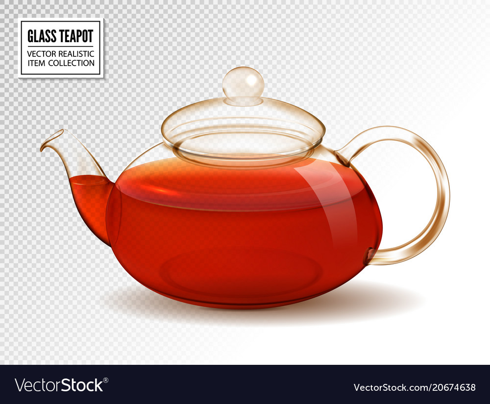 Glass teapot with tea isolated