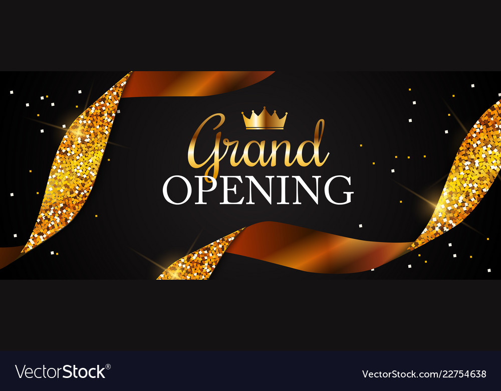 Grand opening card with golden ribbon background Vector Image