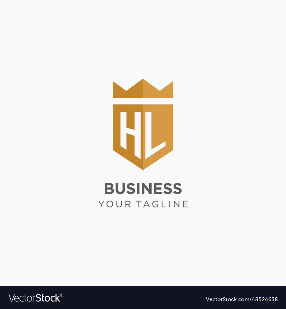 Monogram hl Logo mit geometrischem Schild und Krone