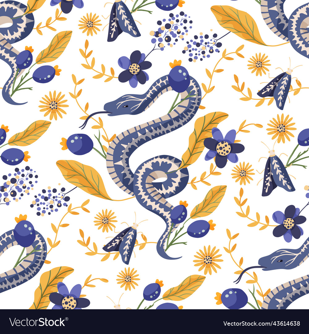 Snake and flower seamless pattern