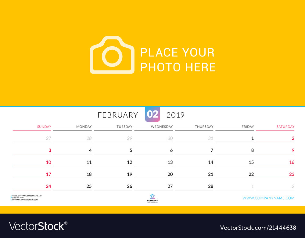 Wall calendar for february 2019 design print