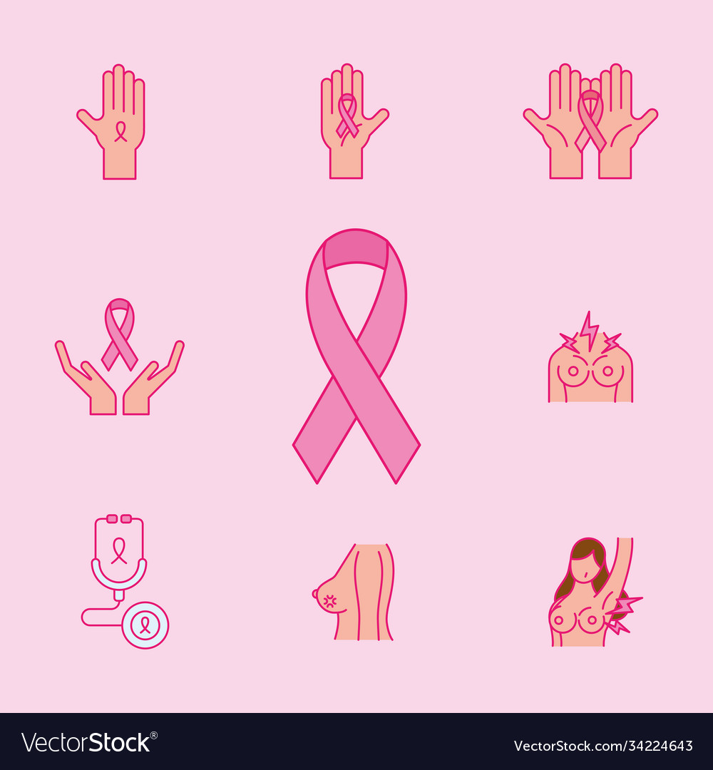 Breast cancer line and fill style icon set Vector Image