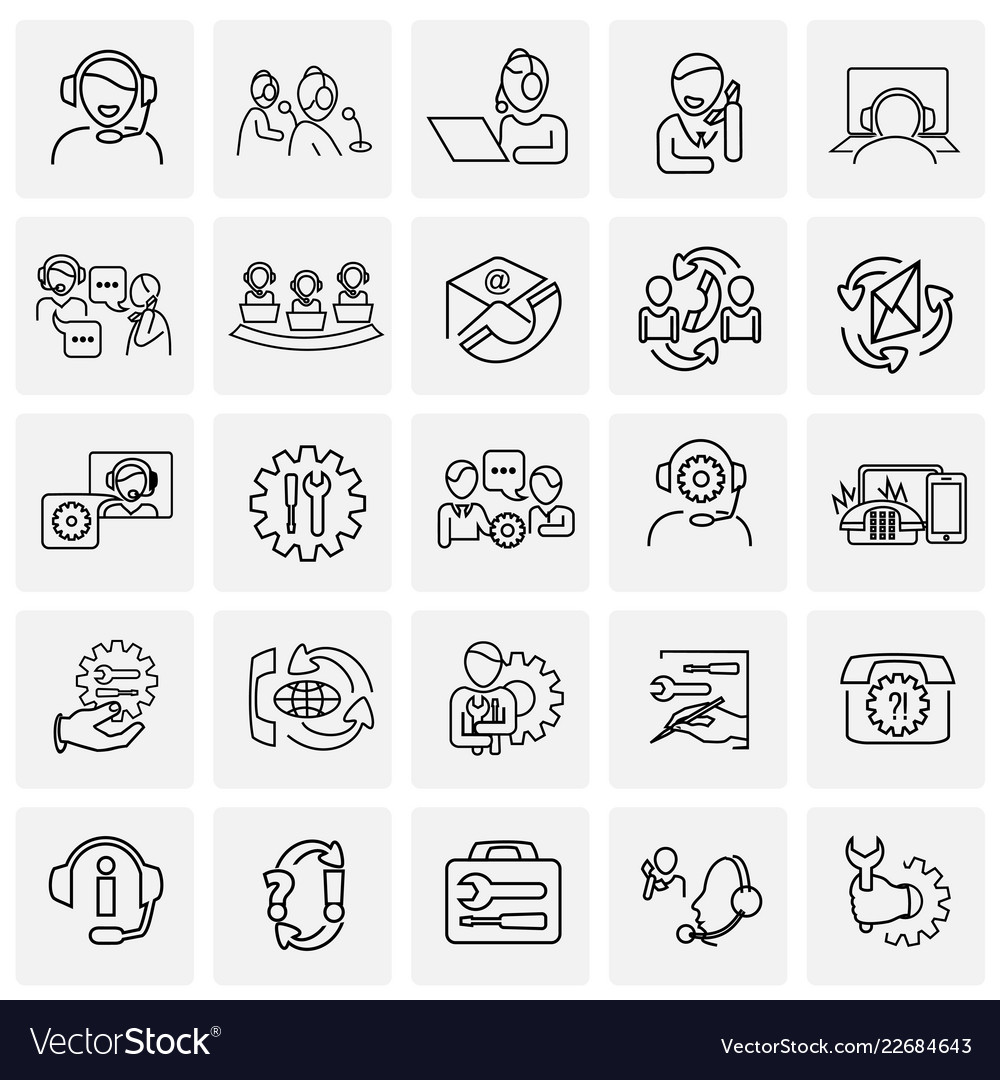 Call center help desk thin line set on squares
