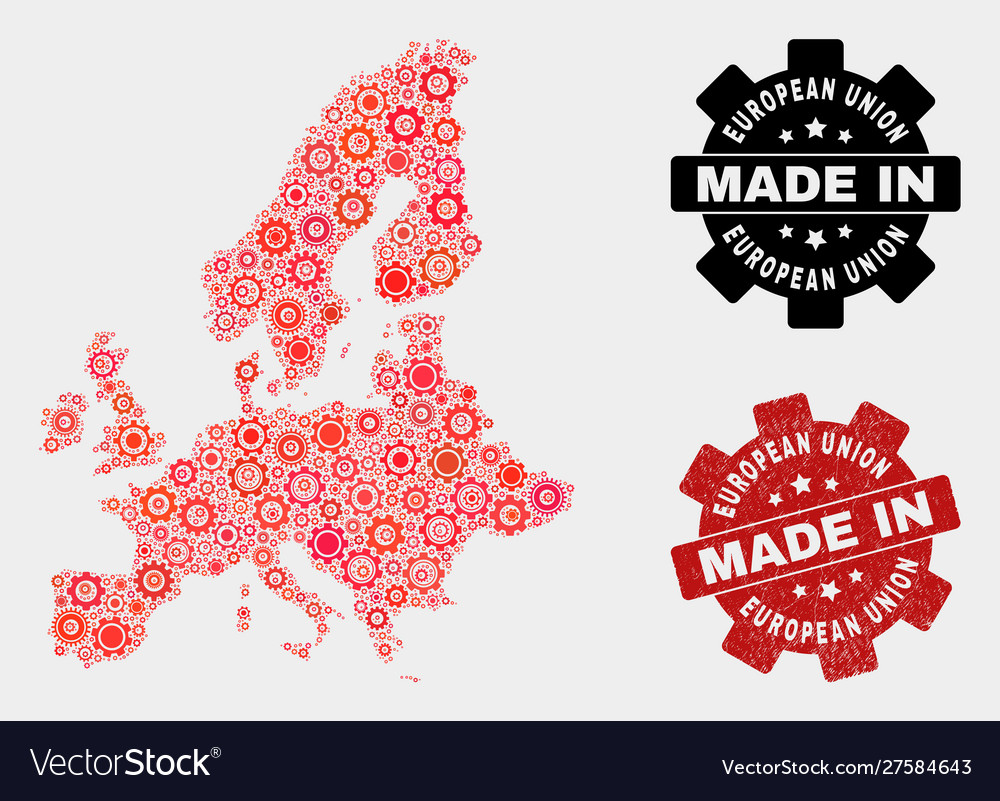 Mosaic european Union map cogwheel Artikel