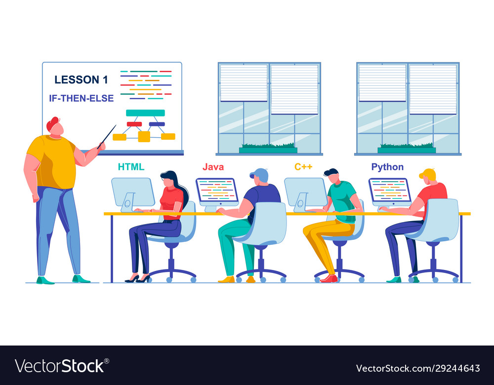 Programming lesson in class Royalty Free Vector Image