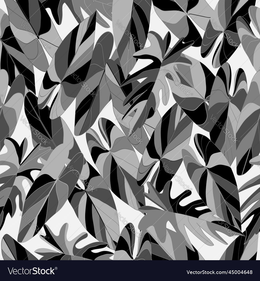 Black and white leaves seamless pattern Royalty Free Vector