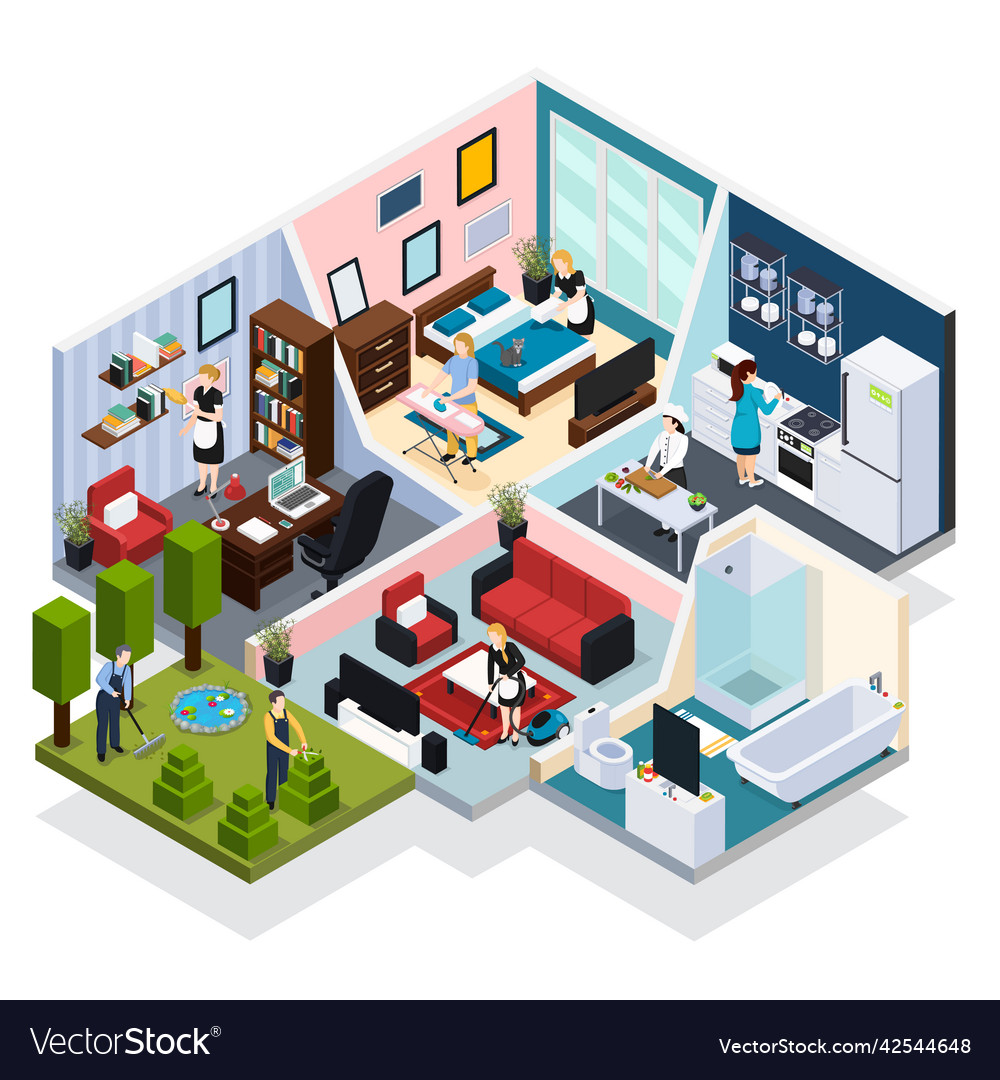 Home staff isometric composition Royalty Free Vector Image